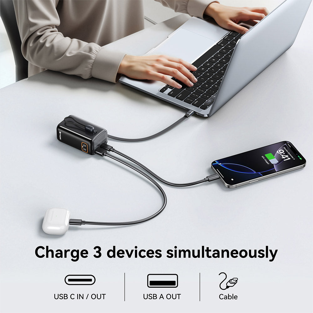 Mazer M-Ai-PC45R10-V7 PowerCharge Link R PD45W 10000mAh PB with Retractable Cable (Black)