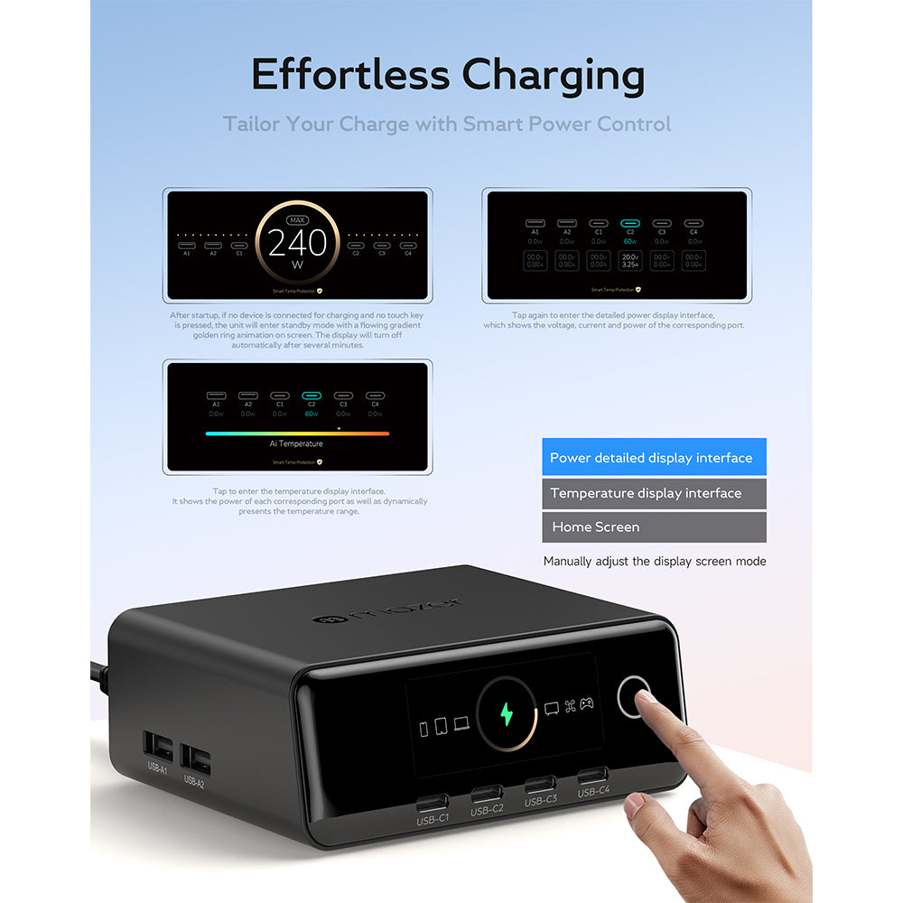 Mazer PrestigeGaN Ai PD3.2 240W 4C2A Desktop Charger - Black