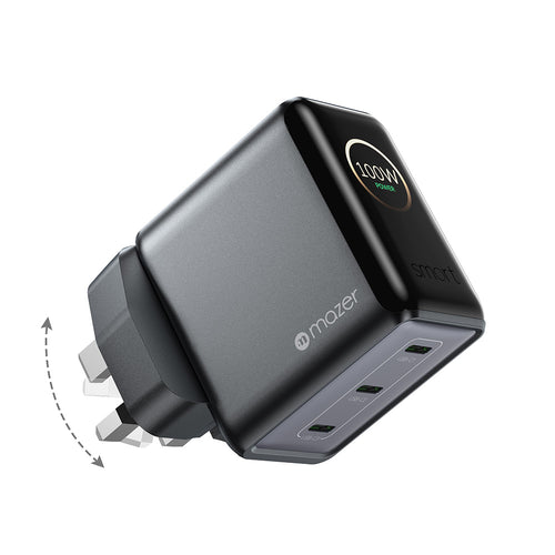 Mazer PrestigeGaN Ai 120W 3C Foldable UK Wall Charger - BlackGrey