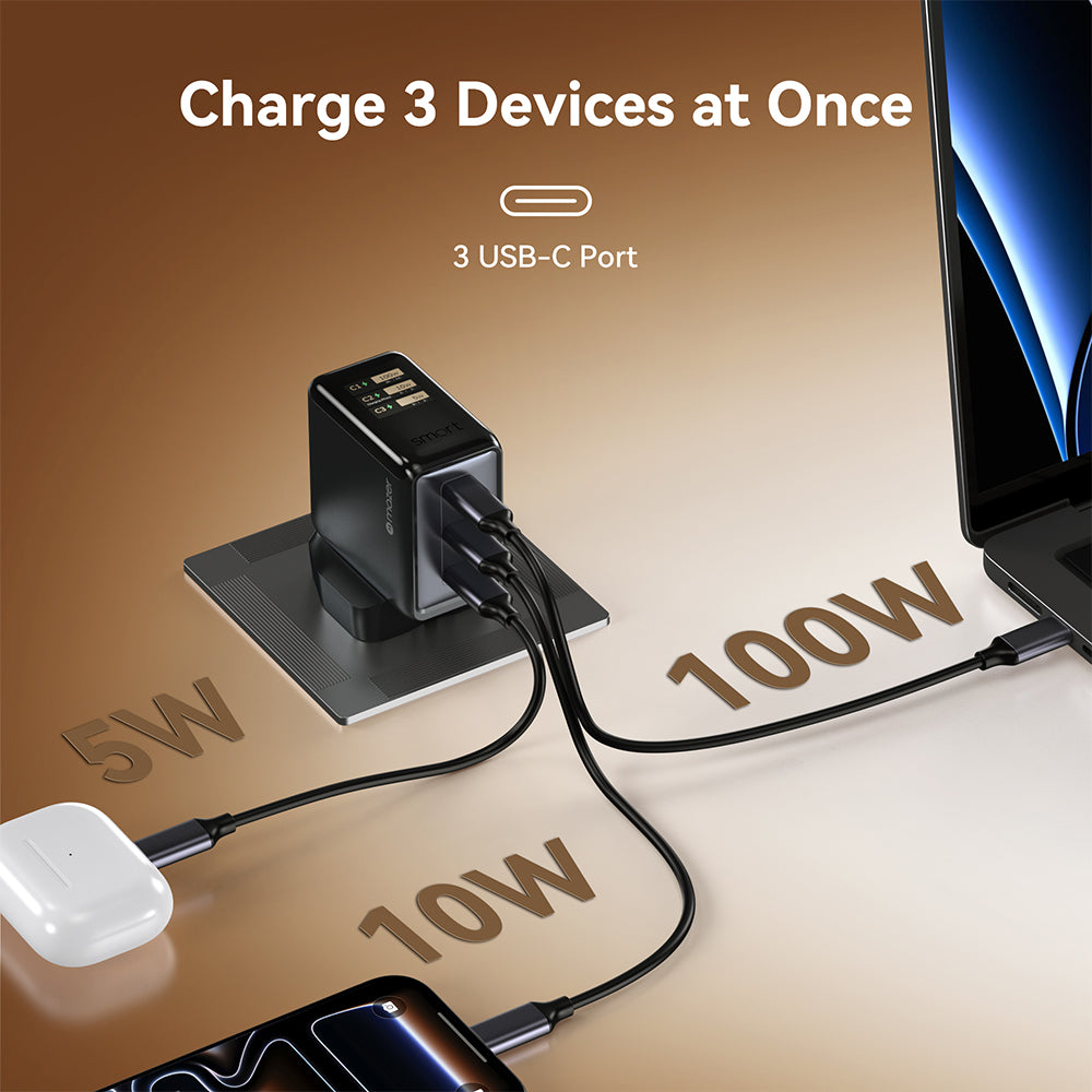 Mazer PrestigeGaN Ai 120W 3C Foldable UK Wall Charger - White