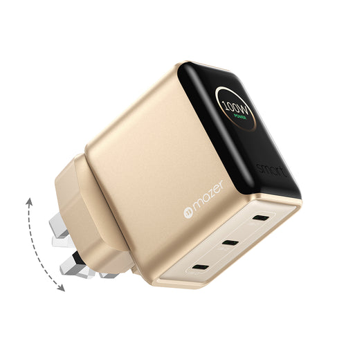 Mazer PrestigeGaN Ai 120W 3C Foldable UK Wall Charger - Starlight