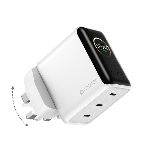 Mazer PrestigeGaN Ai 120W 3C Foldable UK Wall Charger - White