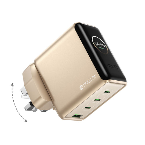 Mazer PrestigeGaN Ai 140W 3C1A Foldable UK Wall Charger - Starlight