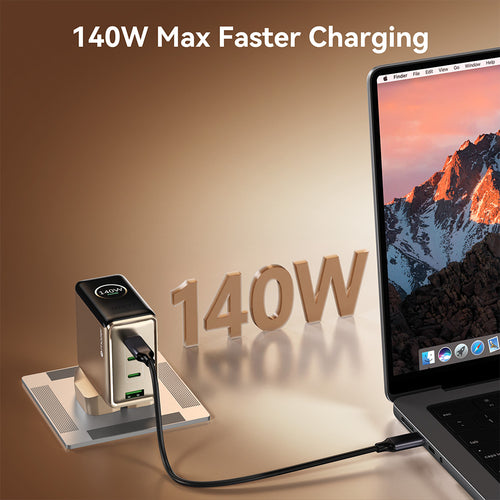 Mazer PrestigeGaN Ai 140W 3C1A Foldable UK Wall Charger - White