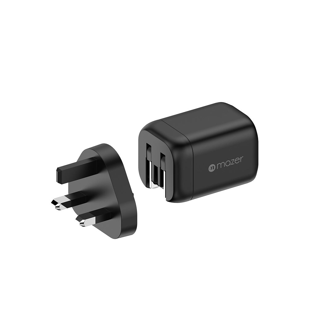 Mazer M-G60W-V5UK PrestigeGaN Dynamic Power Adapter 60W 1C1A US + UK Plugs (Black)