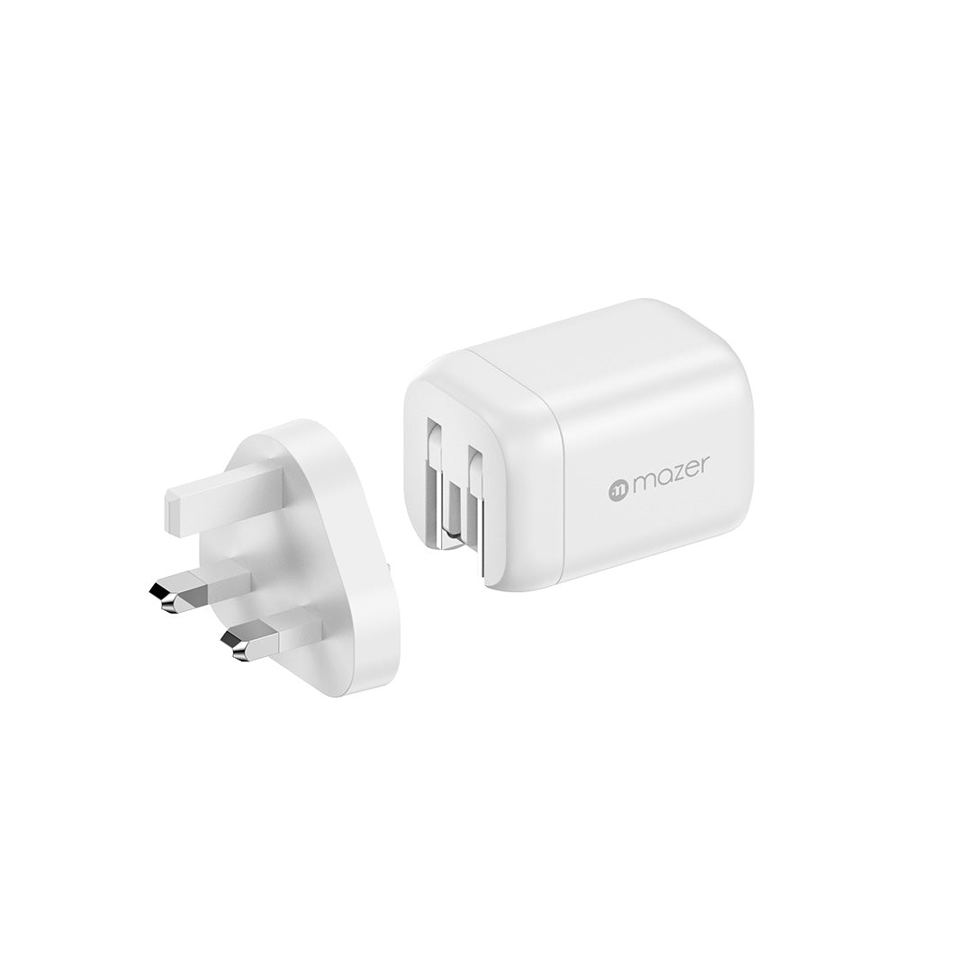 Mazer M-G60W-V5UK PrestigeGaN Dynamic Power Adapter 60W 1C1A US + UK Plugs (White)