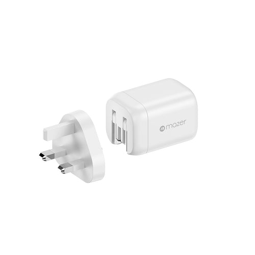 Mazer M-G60W-V5UK PrestigeGaN Dynamic Power Adapter 60W 1C1A US + UK Plugs (White)