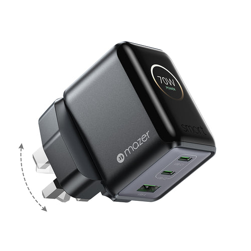 Mazer PrestigeGaN Ai 70W 2C1A Wall Charger Black Grey (M-G70Ai-UK7Pro-BG)