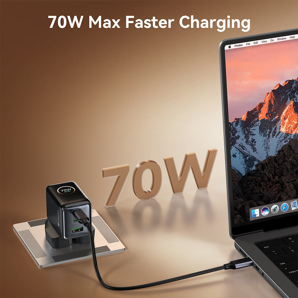 Mazer PrestigeGaN Ai 70W 2C1A Wall Charger Black Grey (M-G70Ai-UK7Pro-BG)