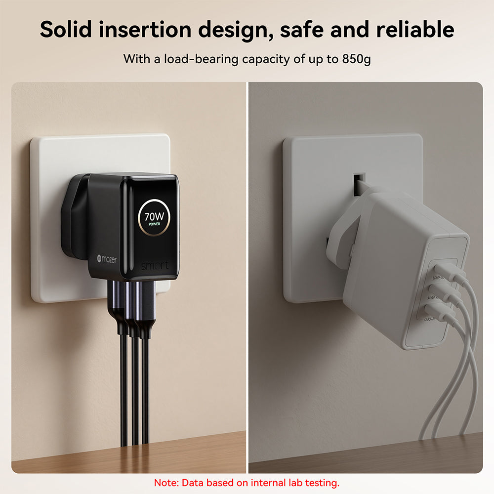 Mazer PrestigeGaN Ai 70W 2C1A Wall Charger Black Grey (M-G70Ai-UK7Pro-BG)