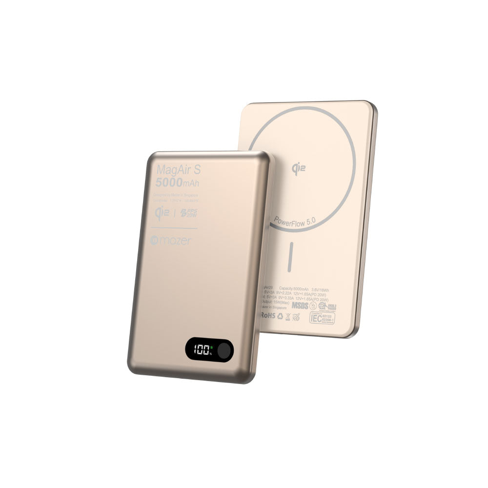 Mazer M-MagAir29-DT qi2 15W 5000mAh PD20W Ultra Slim Power Bank (Desert Titanium)