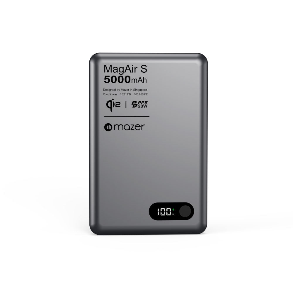 Mazer M-MagAir29-GY qi2 15W 5000mAh PD20W Ultra Slim Power Bank (Grey)