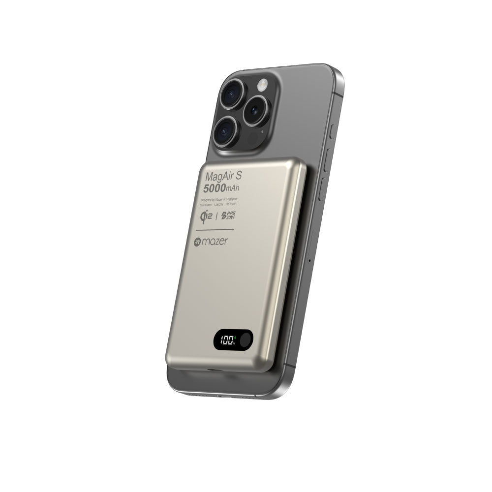 Mazer M-MagAir29-NT qi2 15W 5000mAh PD20W Ultra Slim Power Bank (Natural Titanium)