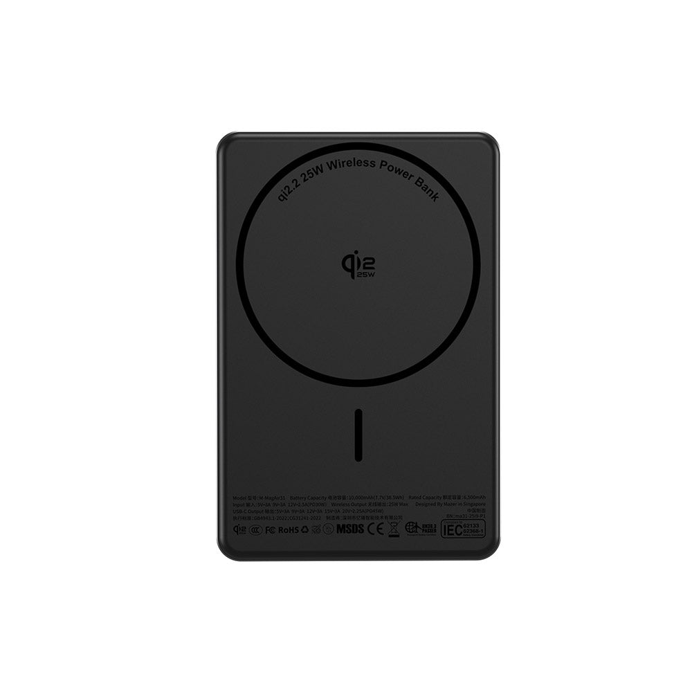 Mazer MagAir31 10,000mAh Qi2.2 Certified 25W Magnetic Wireless Power Bank (CCC Certified) Black