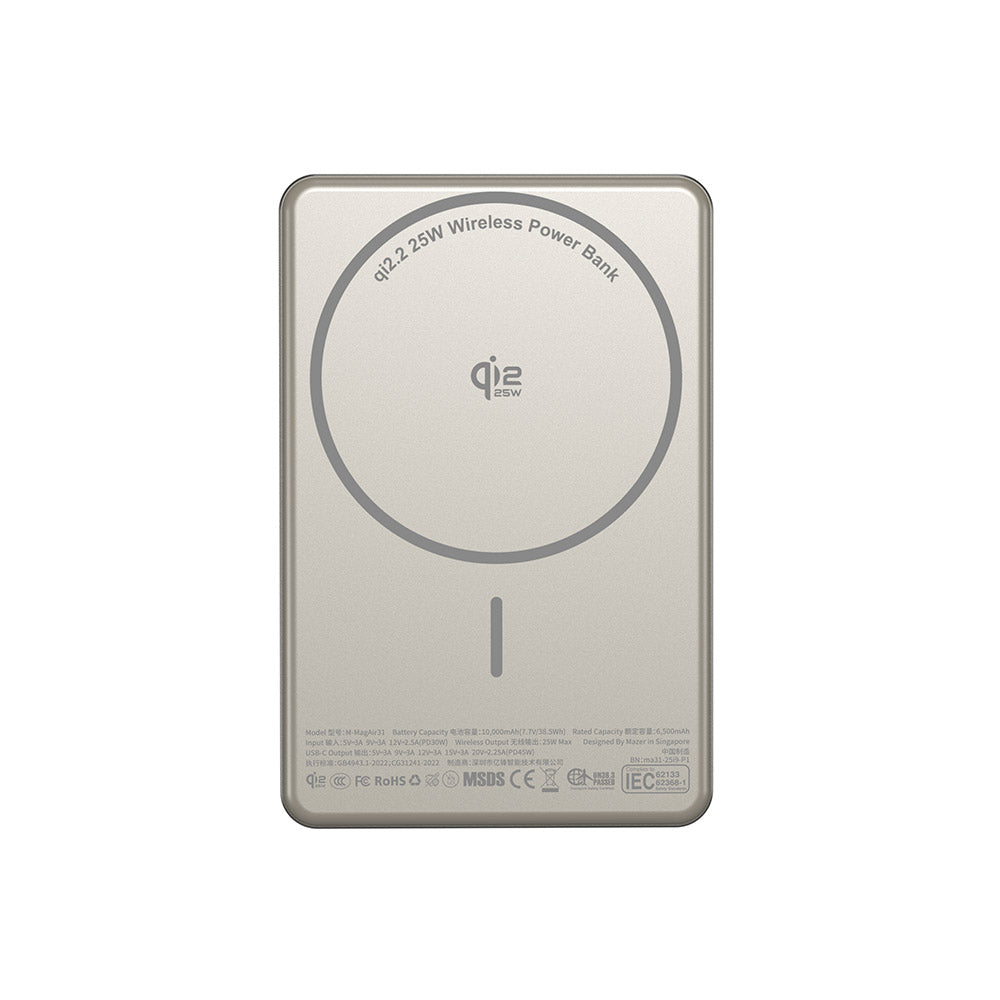 Mazer M-MagAir31 10,000mAh Qi2.2 Certified 25W Magnetic Wireless Power Bank (CCC Certified) (Natural Titanium)