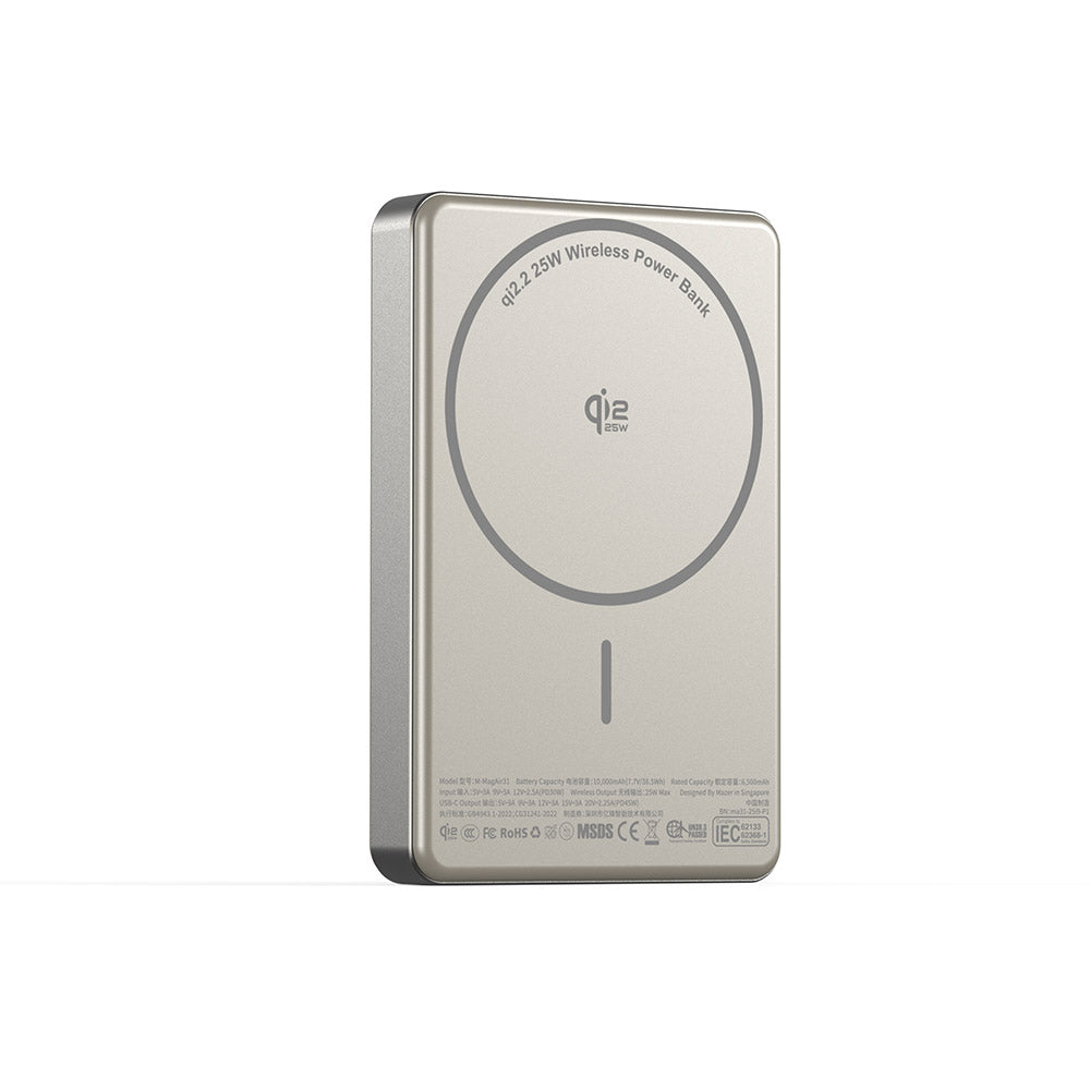 Mazer M-MagAir31 10,000mAh Qi2.2 Certified 25W Magnetic Wireless Power Bank (CCC Certified) (Natural Titanium)