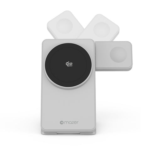 Mazer M-MagFold07 qi2.2 25W Foldable 3-in-1 Wireless Charger (Light Grey)