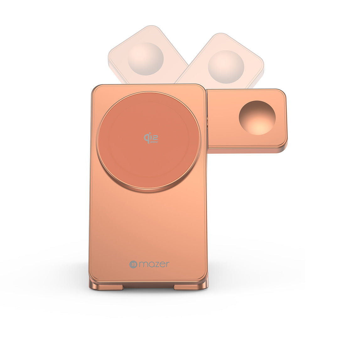Mazer M-MagFold07 qi2.2 25W Foldable 3-in-1 Wireless Charger (Sunset Orange)