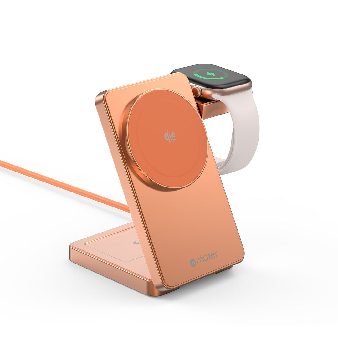 Mazer M-MagFold07 qi2.2 25W Foldable 3-in-1 Wireless Charger (Sunset Orange)