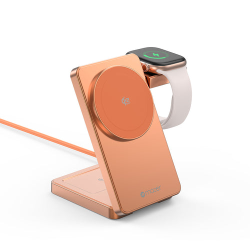 Mazer M-MagFold07 qi2.2 25W Foldable 3-in-1 Wireless Charger (Sunset Orange)