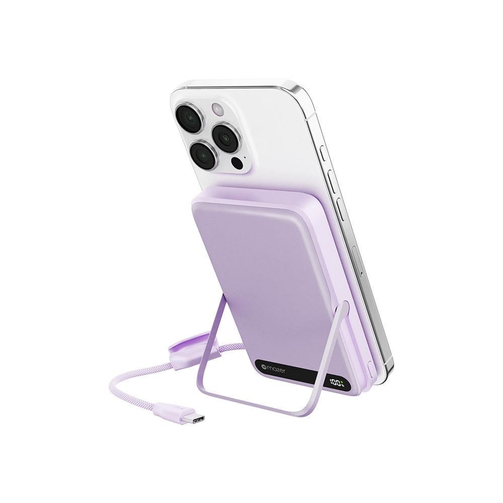 Mazer M-MagLink19 10kmAh PD27W CCC Power Bank with Built-in Stand and Cable (Lavender)
