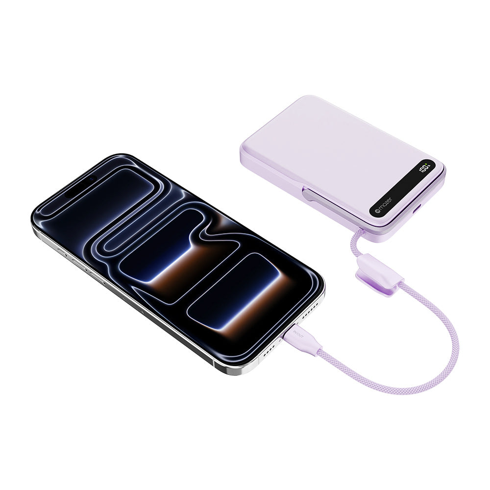 Mazer M-MagLink19 10kmAh PD27W CCC Power Bank with Built-in Stand and Cable (Lavender)