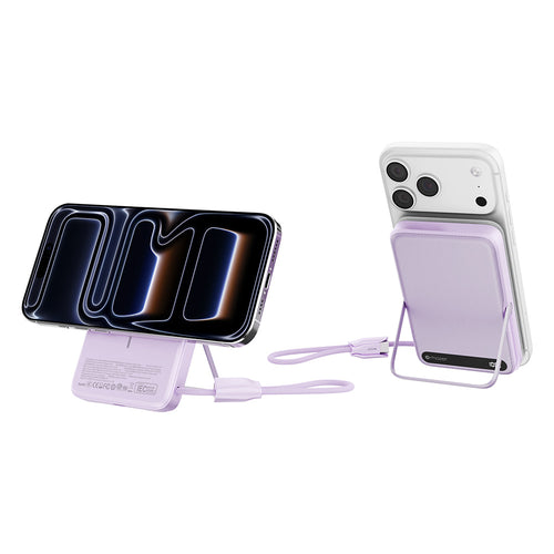 Mazer M-MagLink19 10kmAh PD27W CCC Power Bank with Built-in Stand and Cable (Lavender)