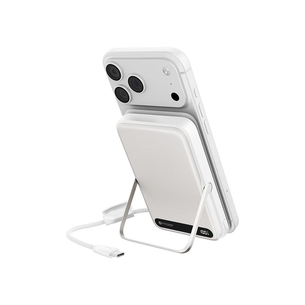 Mazer M-MagLink19 10kmAh PD27W CCC Power Bank with Built-in Stand and Cable (Silver)