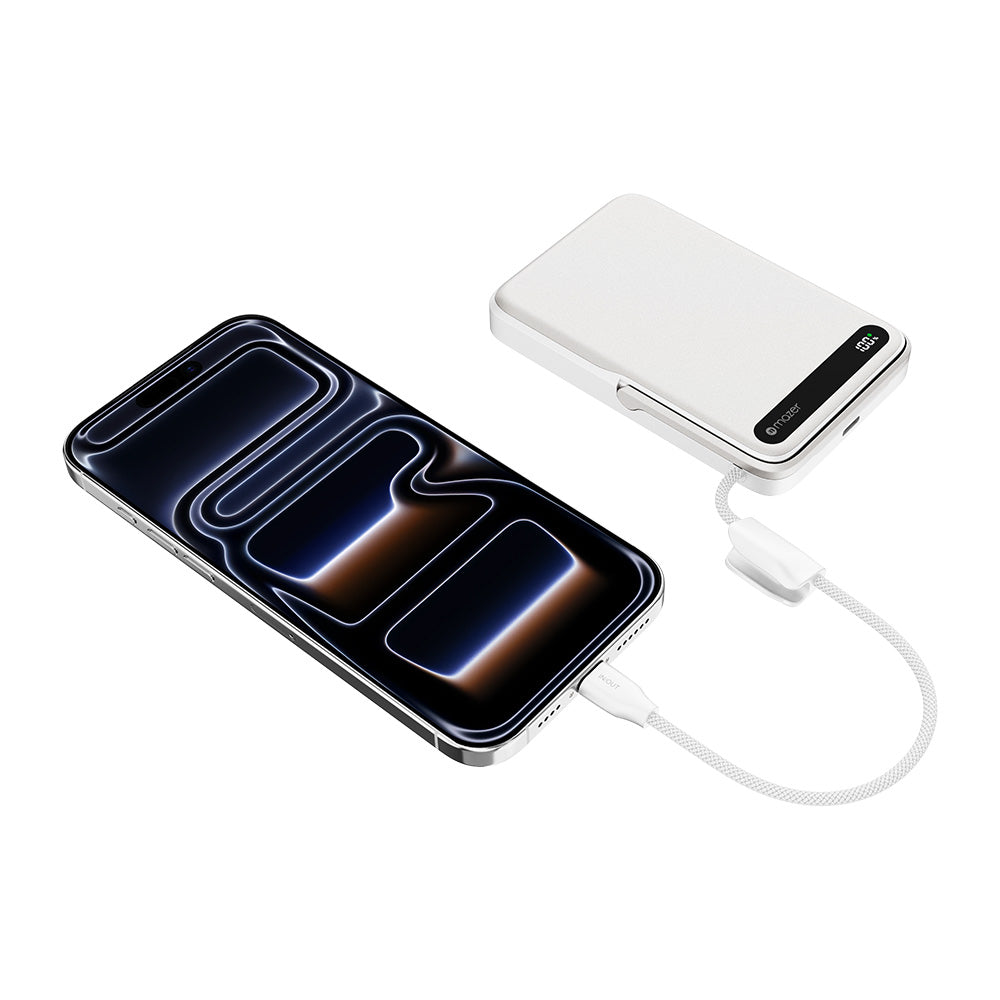 Mazer M-MagLink19 10kmAh PD27W CCC Power Bank with Built-in Stand and Cable (Silver)