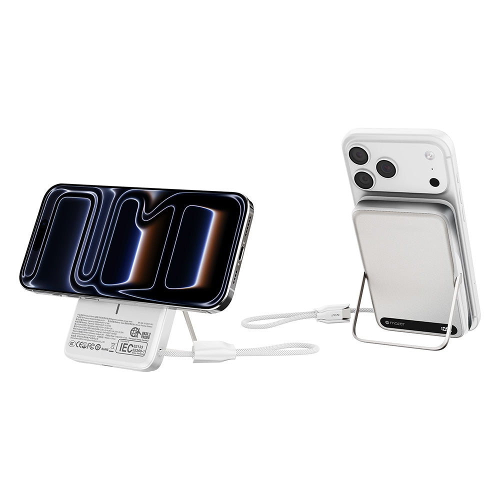 Mazer M-MagLink19 10kmAh PD27W CCC Power Bank with Built-in Stand and Cable (Silver)