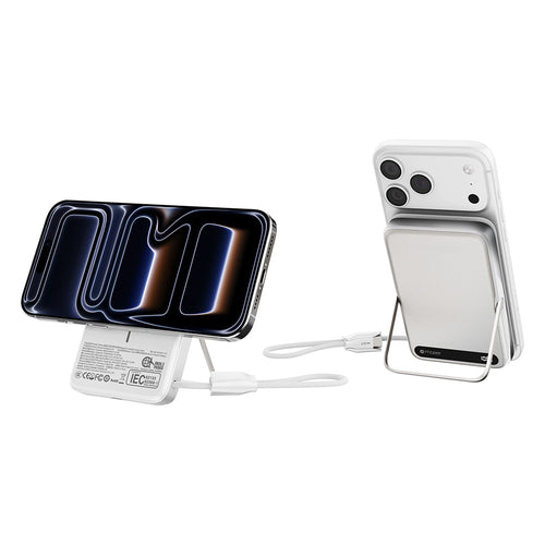 Mazer M-MagLink19 10kmAh PD27W CCC Power Bank with Built-in Stand and Cable (Silver)