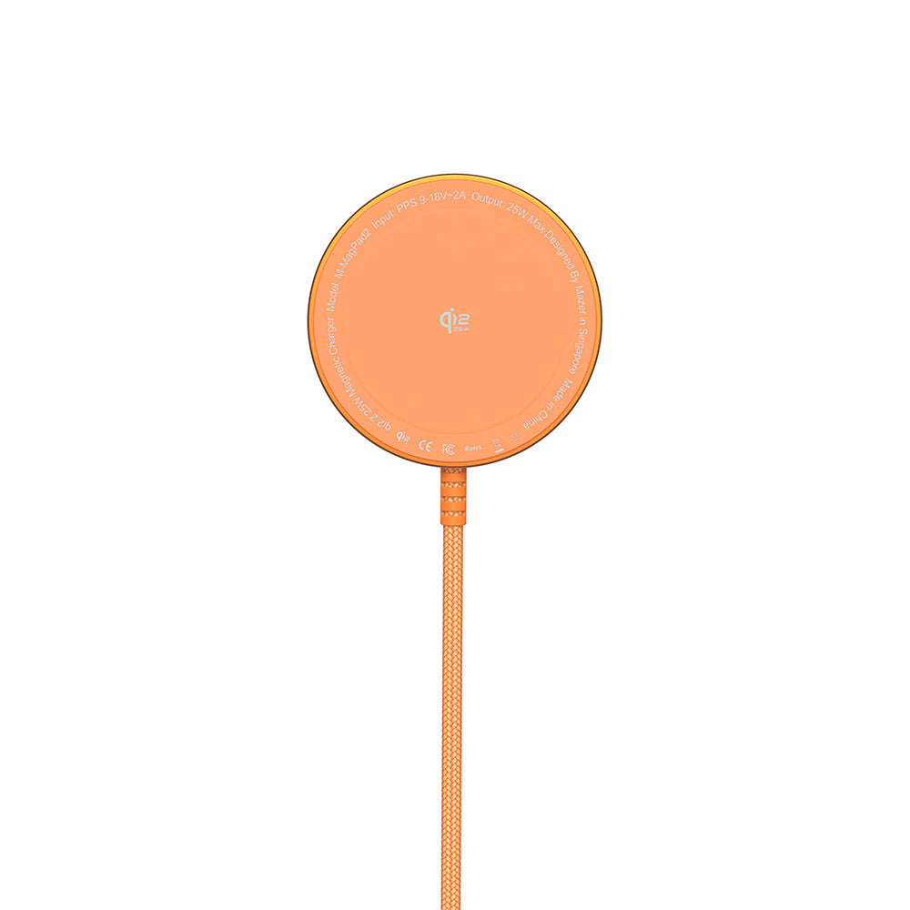 Mazer M-MagPad2 qi2.2 25W Wireless Charging Pad with 1.5M Cable (Sunset Orange)