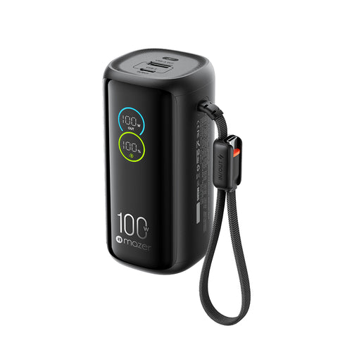 Mazer M-PC100L20-BK PowerCharge Link Pro 20000mAh PD100W with Built-in USB-C Cable PowerBank