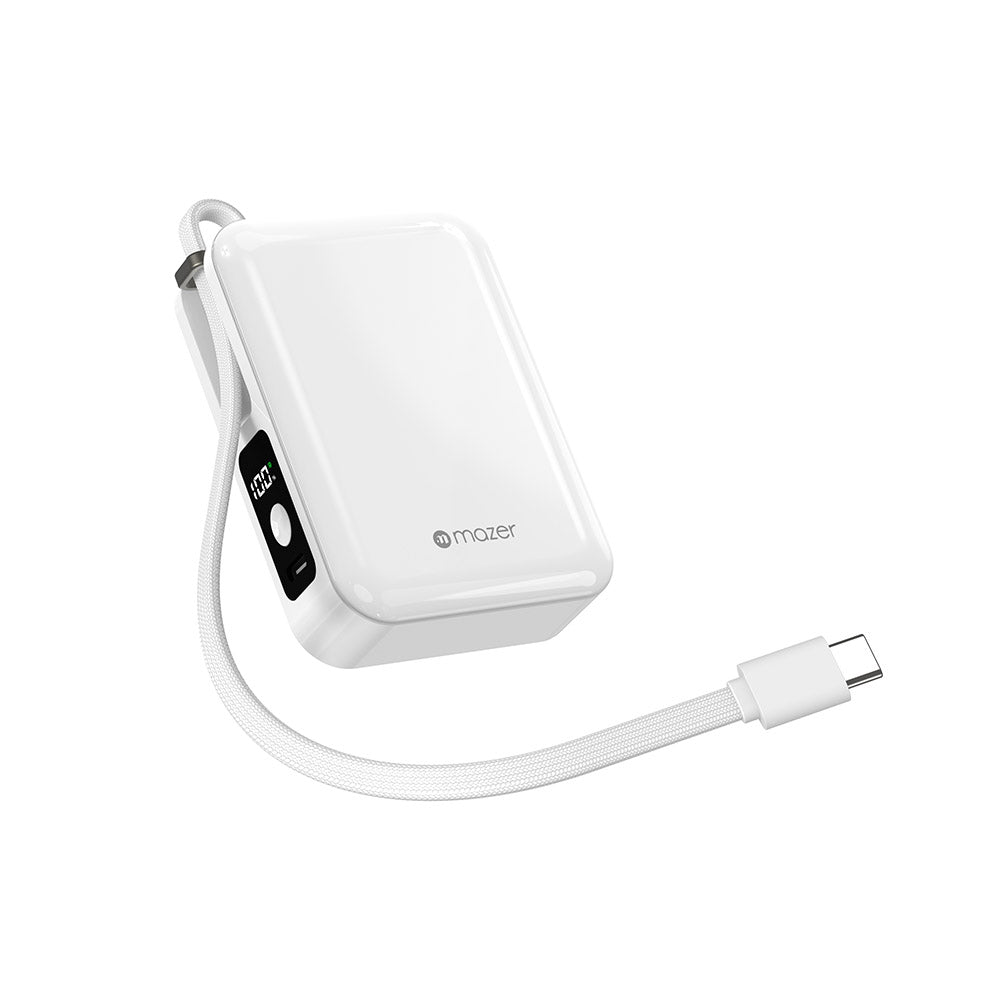 Mazer M-PC20C PowerCharge Nano 10000mAh PD20W with USB-C Cable Power Bank (White)