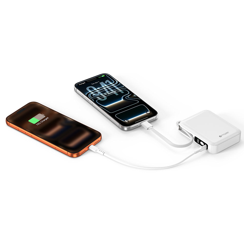 Mazer M-PC20C PowerCharge Nano 10000mAh PD20W with USB-C Cable Power Bank (White)