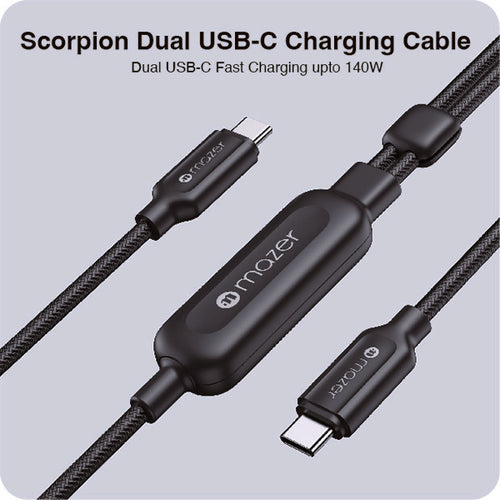 Mazer M-Scorpion-C140-BK InfiniteLink Scorpion Dual USB-C PD140W Fast Charge Cable 1.25M - Black