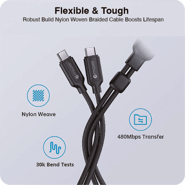 Mazer M-Scorpion-C140-BK InfiniteLink Scorpion Dual USB-C PD140W Fast Charge Cable 1.25M - Black