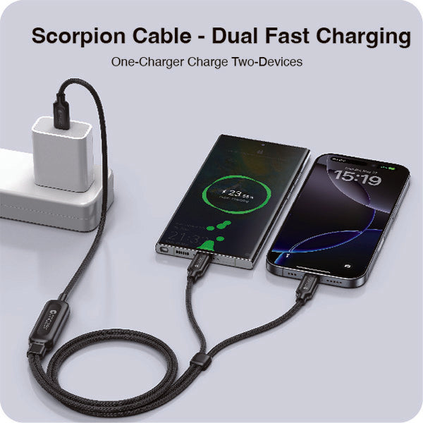 Mazer M-Scorpion-C140-BK InfiniteLink Scorpion Dual USB-C PD140W Fast Charge Cable 1.25M - Black