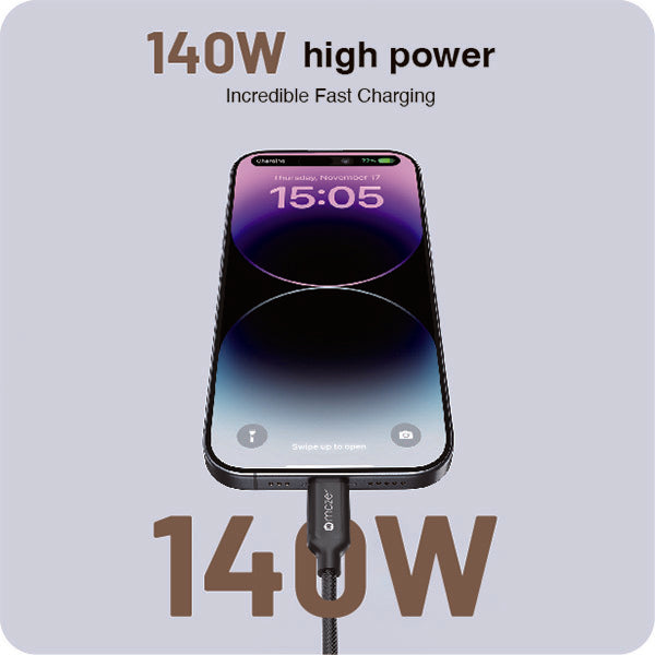Mazer M-Scorpion-C140-BK InfiniteLink Scorpion Dual USB-C PD140W Fast Charge Cable 1.25M - Black