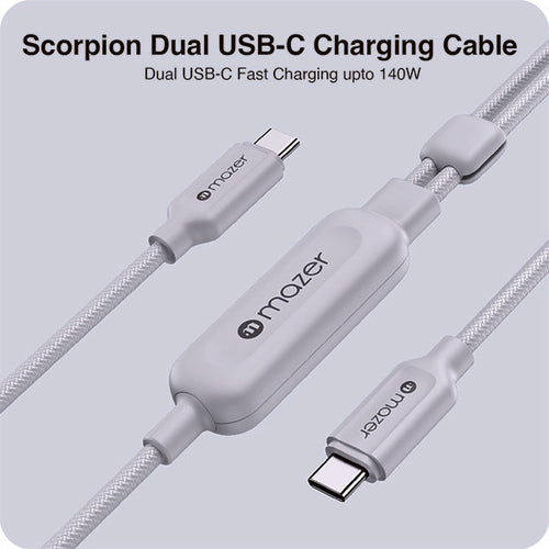 Mazer M-Scorpion-C140-LG InfiniteLink Scorpion Dual USB-C PD140W Fast Charge Cable 1.25M - Light Grey