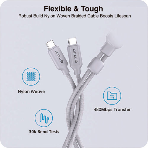 Mazer M-Scorpion-C140-LG InfiniteLink Scorpion Dual USB-C PD140W Fast Charge Cable 1.25M - Light Grey