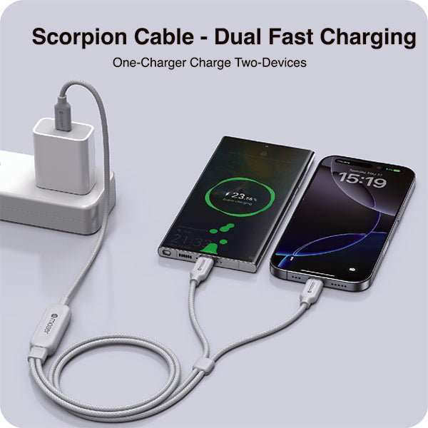 Mazer M-Scorpion-C140-LG InfiniteLink Scorpion Dual USB-C PD140W Fast Charge Cable 1.25M - Light Grey