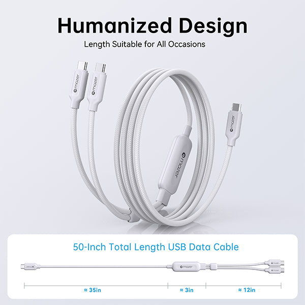Mazer M-Scorpion-C140-LG InfiniteLink Scorpion Dual USB-C PD140W Fast Charge Cable 1.25M - Light Grey