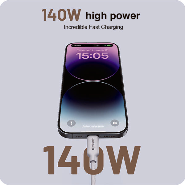 Mazer M-Scorpion-C140-LG InfiniteLink Scorpion Dual USB-C PD140W Fast Charge Cable 1.25M - Light Grey