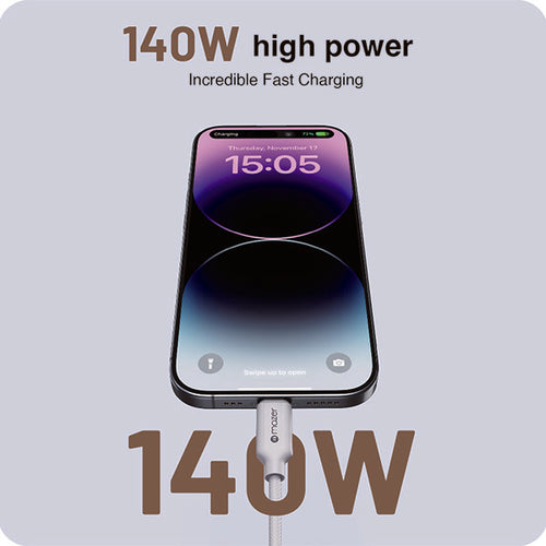 Mazer M-Scorpion-C140-LG InfiniteLink Scorpion Dual USB-C PD140W Fast Charge Cable 1.25M - Light Grey