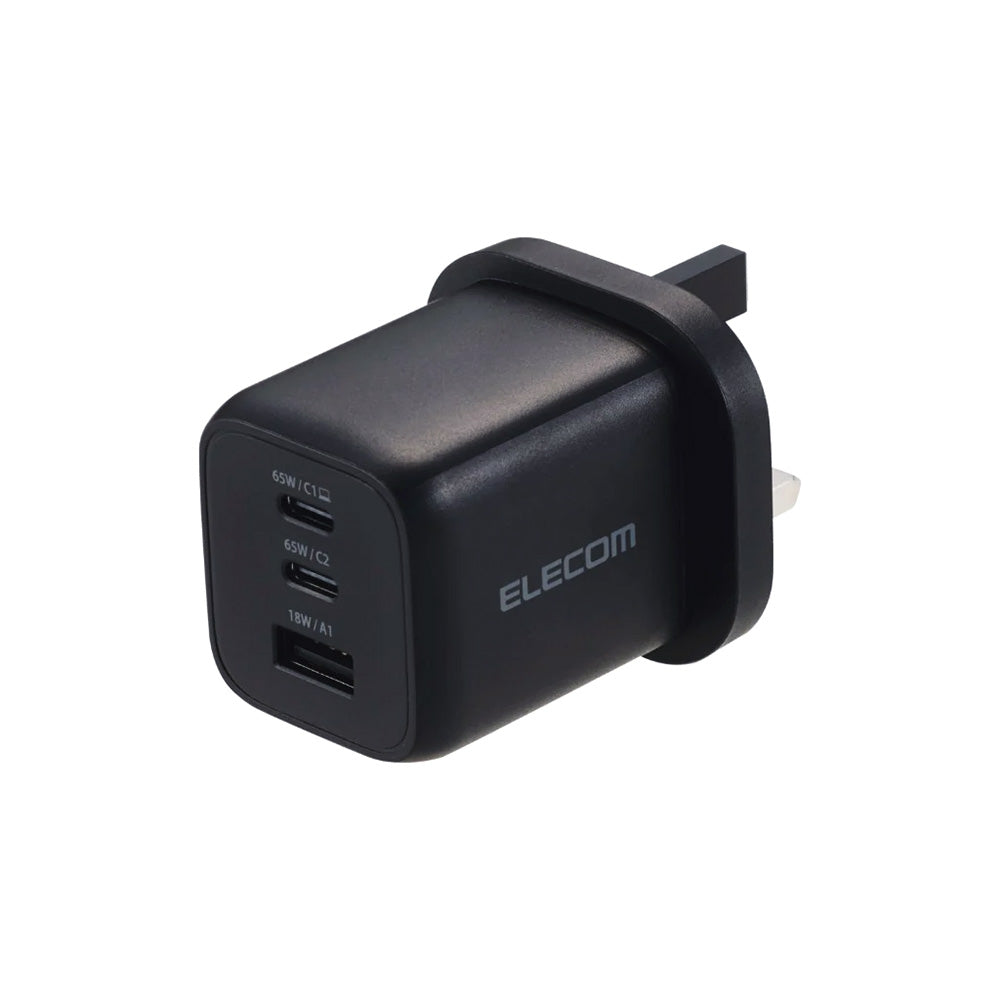 Elecom MPA-ACAS02BFBK 3-Port Wall Charger 65W (C2A1)