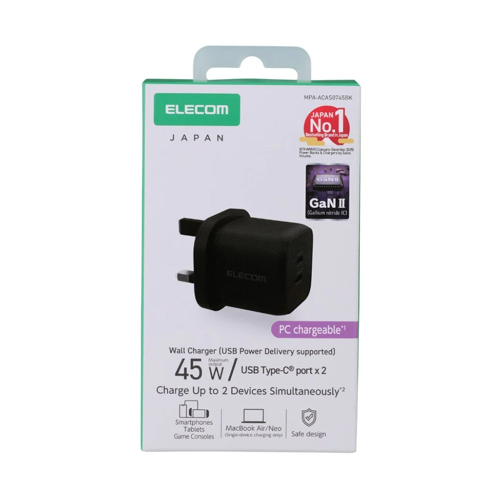Elecom MPA-ACAS0745BK 45W GaN Wall Charger (C2)