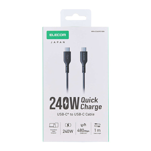 Elecom MPA-CCASPE10BK USB C-C Cable 240W 1M - Black