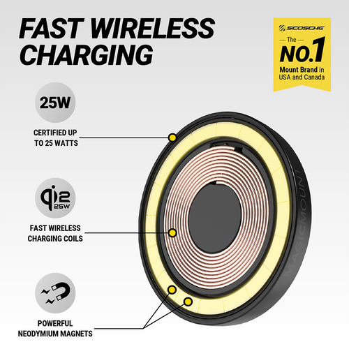 Scosche MPQTRWDA-SP MagicMount Charge Pro Flip Qi2.2 (25W) Magnetic Wireless Charging Phone Mount – Black