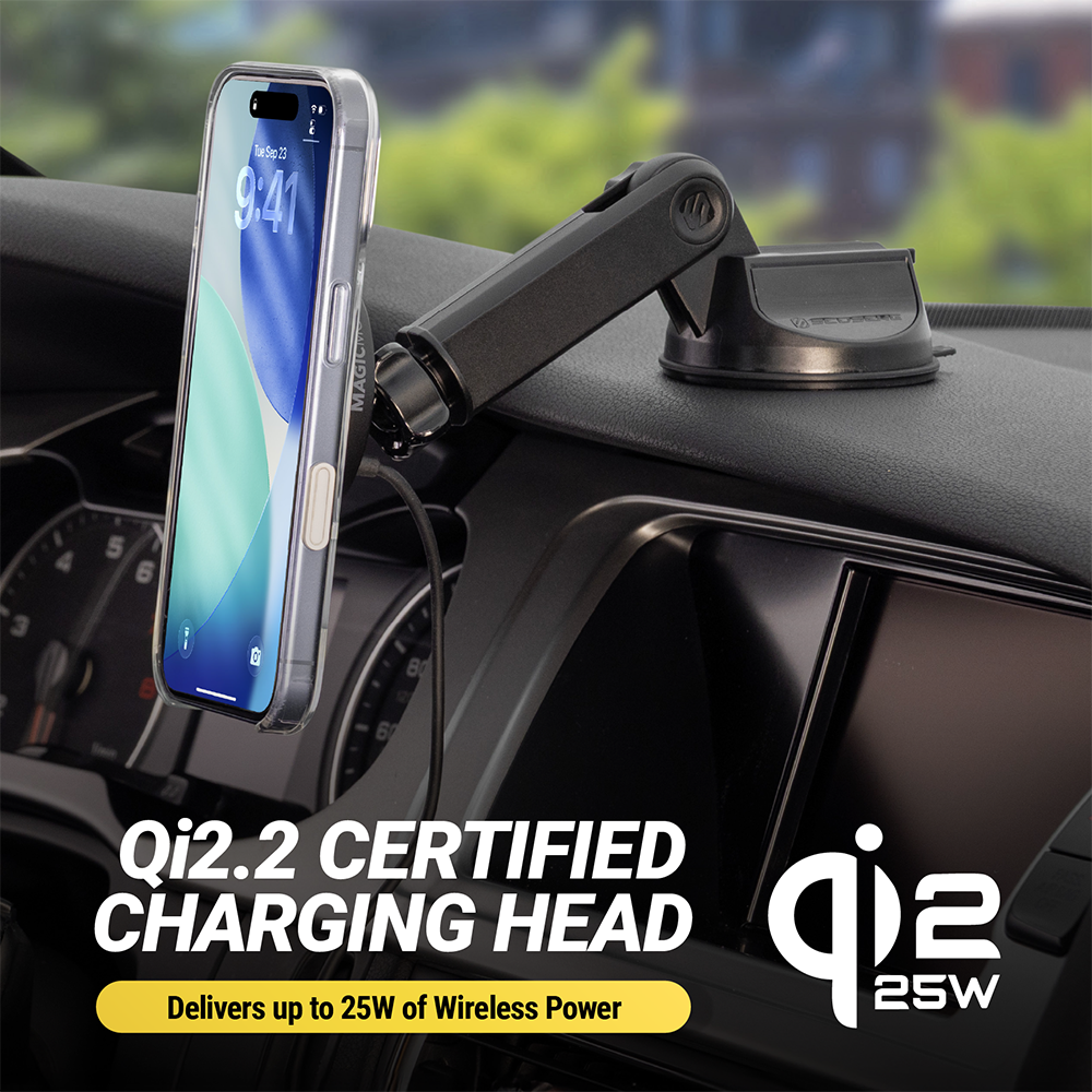 Scosche MPQTRWDA-SP MagicMount Charge Pro Flip Qi2.2 (25W) Magnetic Wireless Charging Phone Mount – Black